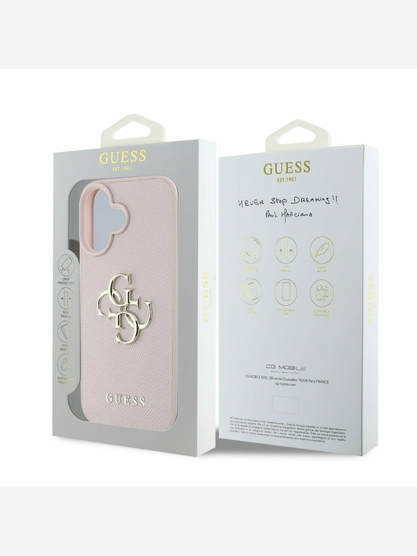 Guess Guess PU szemcsés 4G fém logós hátlap iPhone 16 készülékhez Rózsaszín