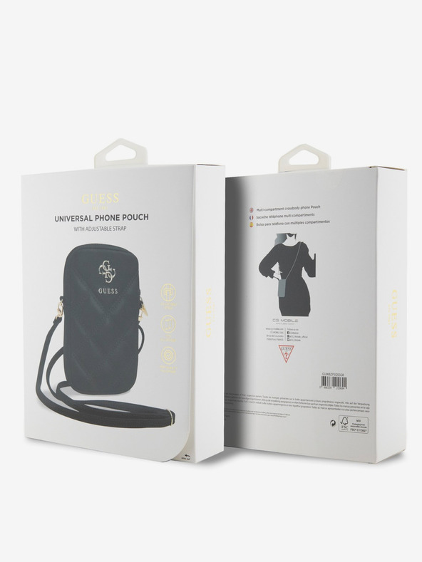 Guess Guess PU steppelt 4G fém logós fém telefontáska cipzárral Fekete
