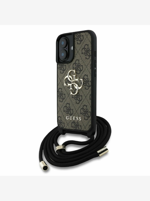 Guess Guess PU 4G fém logós fém logós keresztpántos hátsó borító iPhone 16 készülékhez Barna