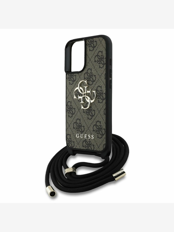 Guess Guess PU 4G fém logós fém logós keresztpántos hátsó borító iPhone 16 készülékhez Barna