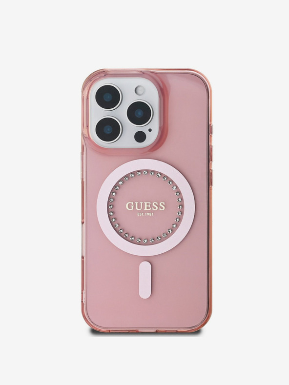 Guess Guess IML strasszos gyűrűs MagSafe hátlap iPhone 16 Pro Max készülékhez Rózsaszínű
