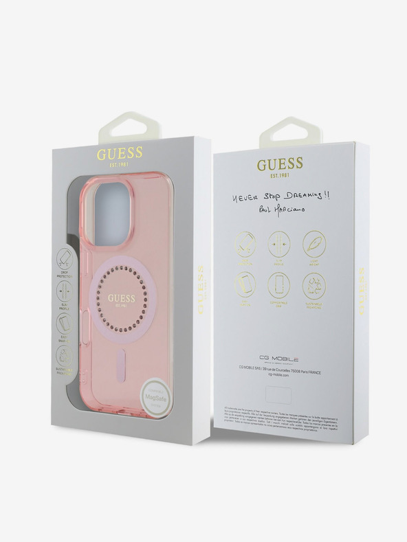 Guess Guess IML strasszos gyűrűs MagSafe hátlap iPhone 16 Pro Max készülékhez Rózsaszínű