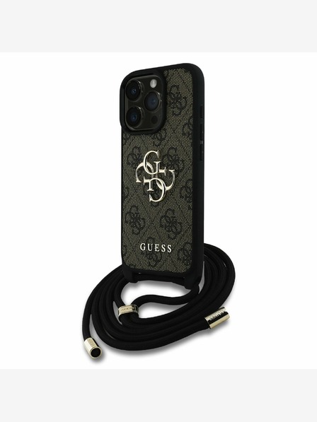 Guess Guess PU 4G fém logós fém testpántos hátsó borító iPhone 15 Pro Brownhoz barna