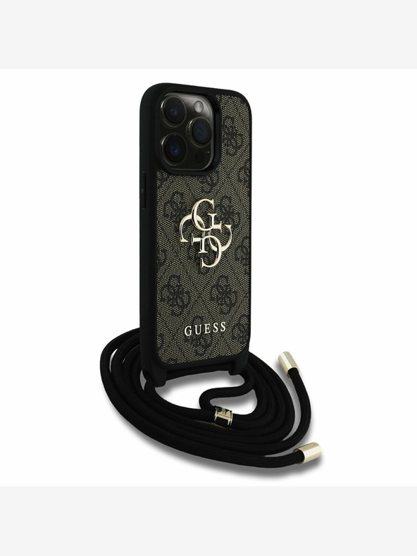 Guess Guess PU 4G fém logós fém testpántos hátsó borító iPhone 15 Pro Brownhoz barna