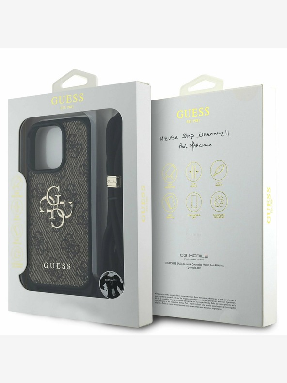 Guess Guess PU 4G fém logós fém testpántos hátsó borító iPhone 15 Pro Brownhoz barna