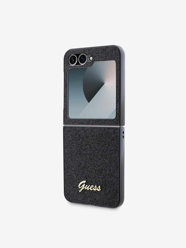 Guess Guess PC/TPU csillámpelyhek fém logós hátlap a Samsung Galaxy Z Flip 6-hoz Samsung Galaxy Z Flip 6 fekete