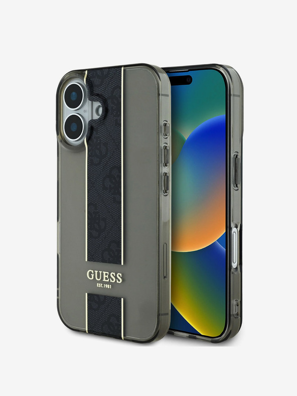Guess Guess IML középső 4G csíkos hátlapi borító iPhone 16-hoz Fekete