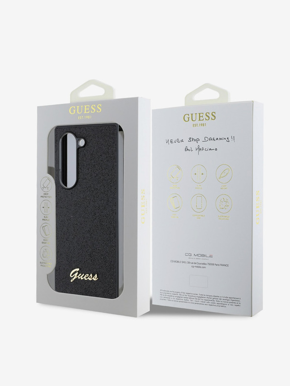 Guess Guess PC/TPU csillámpelyhek fém logós hátlap a Samsung Galaxy Z Fold 6 készülékhez Fekete