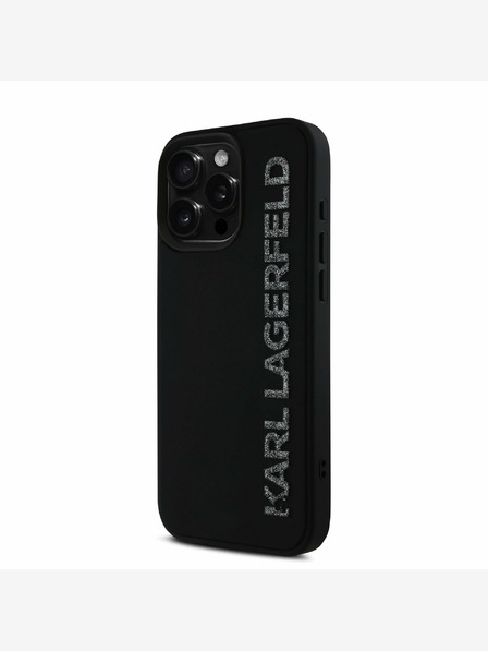 Karl Lagerfeld Karl Lagerfeld 3D gumiból készült csillogó logós hátlapi borító iPhone 16 Pro Max Fekete