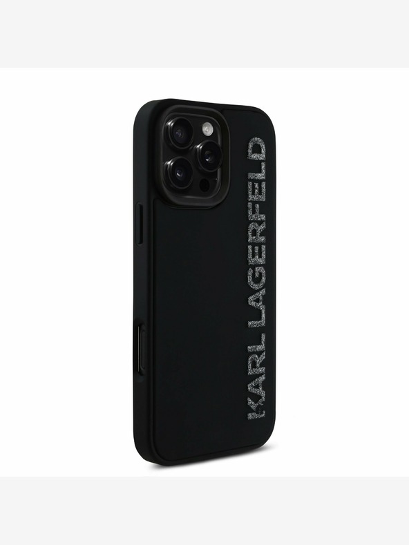 Karl Lagerfeld Karl Lagerfeld 3D gumiból készült csillogó logós hátlapi borító iPhone 16 Pro Max Fekete