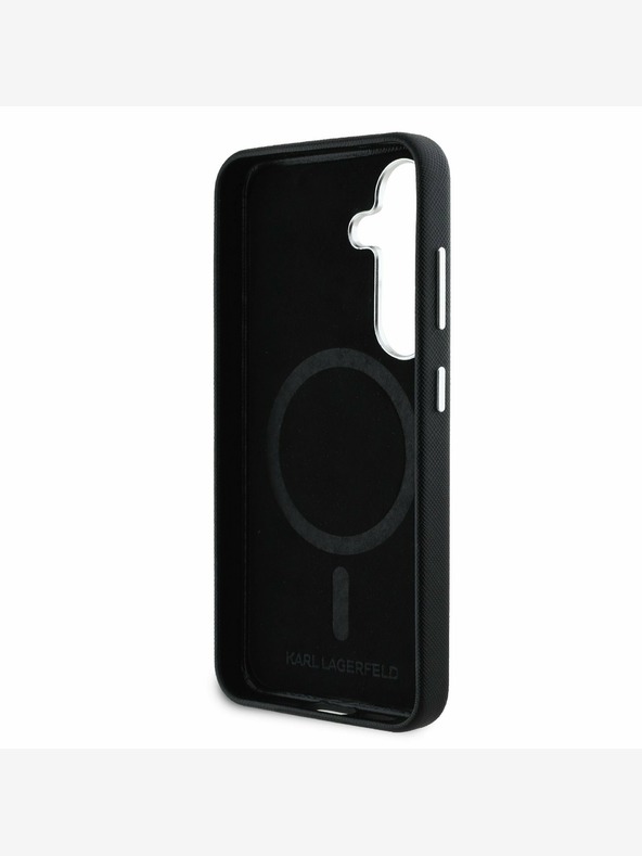 Karl Lagerfeld Karl Lagerfeld PU Saffiano fém logóval és kerettel ellátott fém hátlap Samsung Galaxy S25+ fekete színű borítóhoz