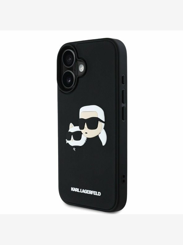 Karl Lagerfeld Karl Lagerfeld 3D gumiból készült dupla fejű hátlap iPhone 16 készülékhez Fekete