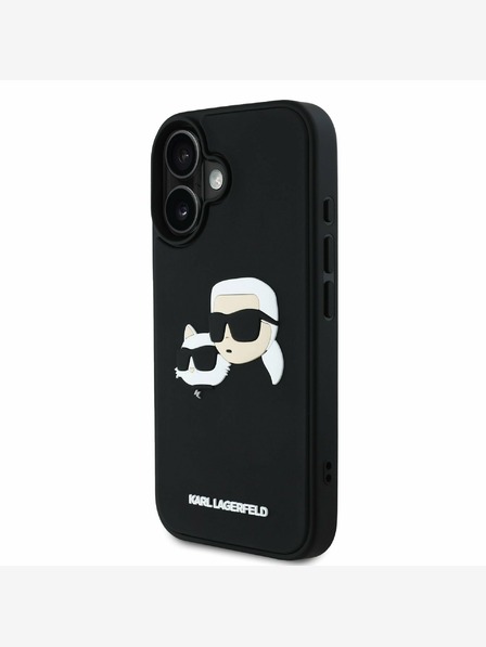 Karl Lagerfeld Karl Lagerfeld 3D gumiból készült dupla fejű hátlap iPhone 16 készülékhez Fekete