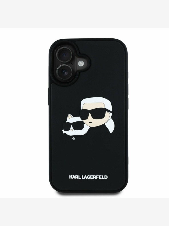 Karl Lagerfeld Karl Lagerfeld 3D gumiból készült dupla fejű hátlap iPhone 16 készülékhez Fekete