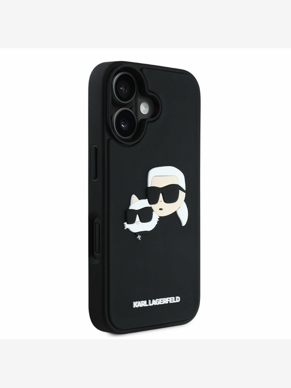 Karl Lagerfeld Karl Lagerfeld 3D gumiból készült dupla fejű hátlap iPhone 16 készülékhez Fekete