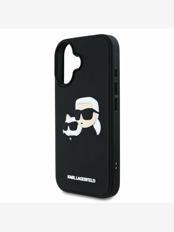 Karl Lagerfeld Karl Lagerfeld 3D gumiból készült dupla fejű hátlap iPhone 16 készülékhez Fekete