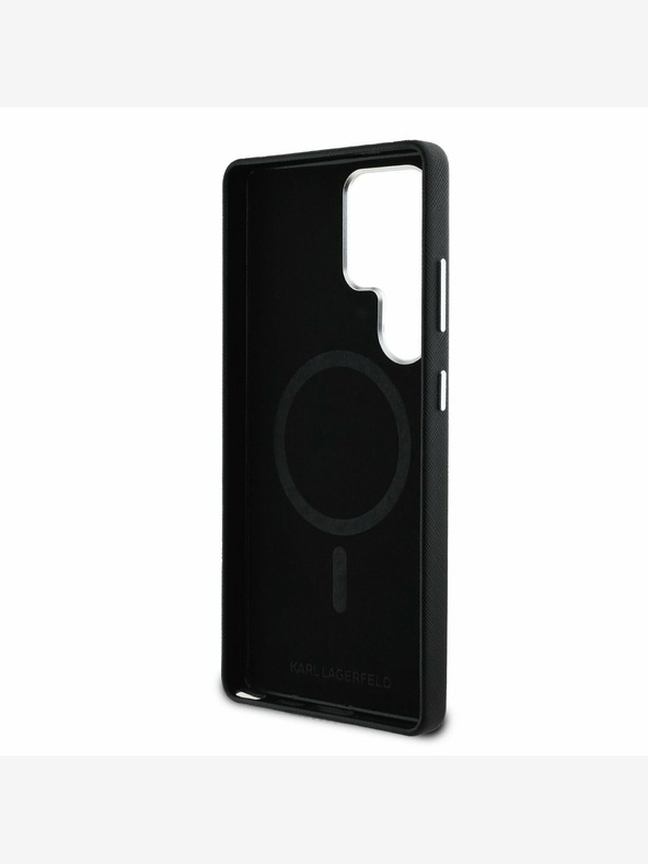 Karl Lagerfeld Karl Lagerfeld PU szafiano fém logós és keretes hátlap a Samsung Galaxy S25 Ultra Fekete modellhez