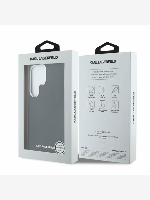Karl Lagerfeld Karl Lagerfeld PU szafiano fém logós és keretes hátlap a Samsung Galaxy S25 Ultra Fekete modellhez