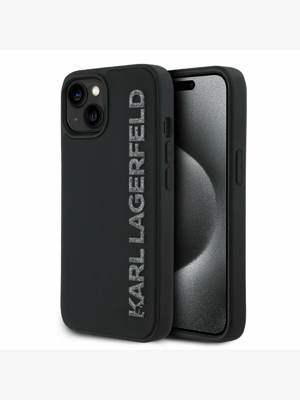 Karl Lagerfeld Karl Lagerfeld 3D gumiból készült csillogó logós hátlap iPhone 13-hoz Fekete