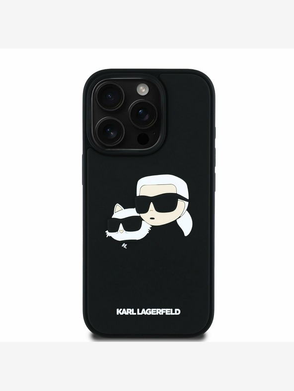 Karl Lagerfeld Karl Lagerfeld 3D gumiból készült duplafejű hátlap iPhone 16 Pro Max készülékhez Fekete