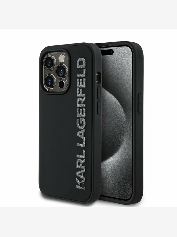 Karl Lagerfeld Karl Lagerfeld 3D gumiból készült csillogó logós hátlap iPhone 13 Pro fekete színű készülékre