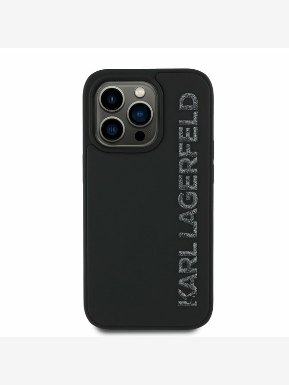 Karl Lagerfeld Karl Lagerfeld 3D gumiból készült csillogó logós hátlap iPhone 13 Pro fekete színű készülékre