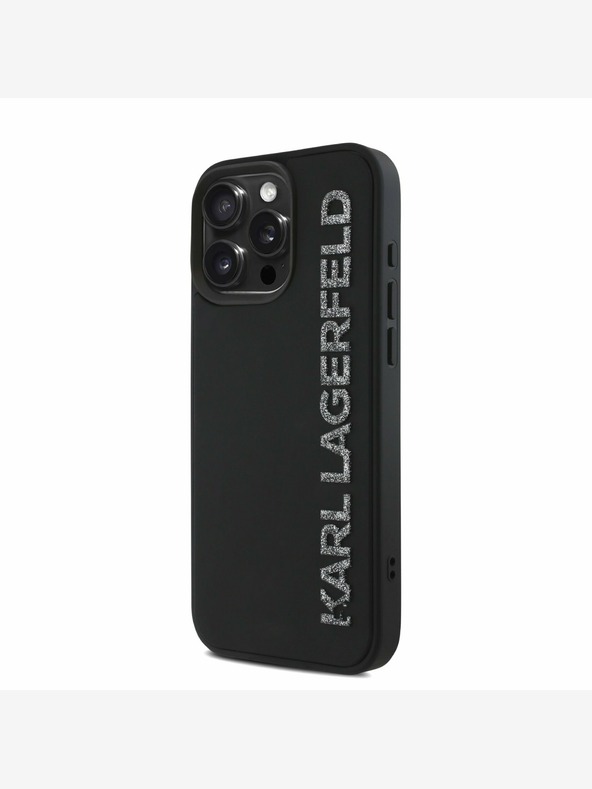 Karl Lagerfeld Karl Lagerfeld 3D gumiból készült csillogó logós hátlap iPhone 15 Pro Max készülékhez Fekete