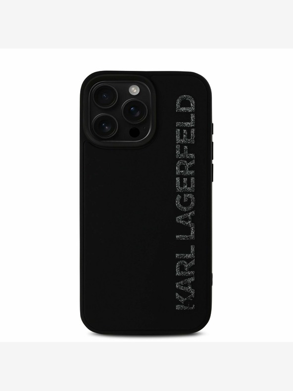 Karl Lagerfeld Karl Lagerfeld 3D gumiból készült csillogó logós hátlapi borító iPhone 16 Pro Max-hoz Fekete