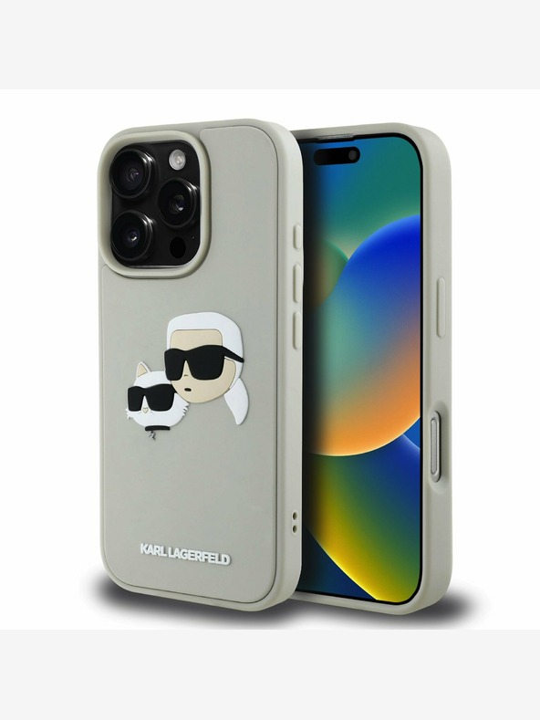 Karl Lagerfeld Karl Lagerfeld 3D gumiból készült duplafejű hátlapi borító iPhone 16 Pro bézs színű készülékhez