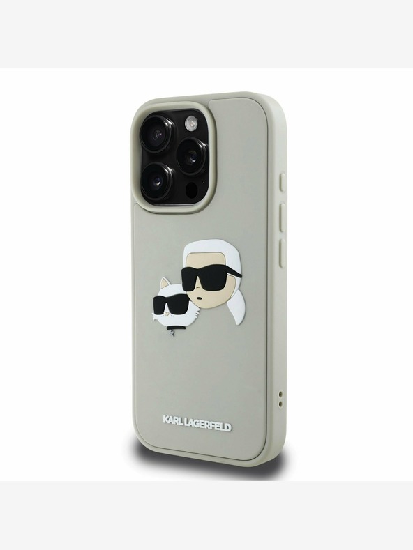 Karl Lagerfeld Karl Lagerfeld 3D gumiból készült duplafejű hátlapi borító iPhone 16 Pro bézs színű készülékhez