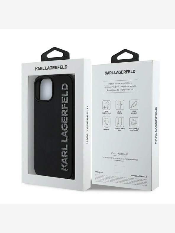 Karl Lagerfeld Karl Lagerfeld 3D gumiból készült csillogó logós hátlap iPhone 14 készülékhez Fekete