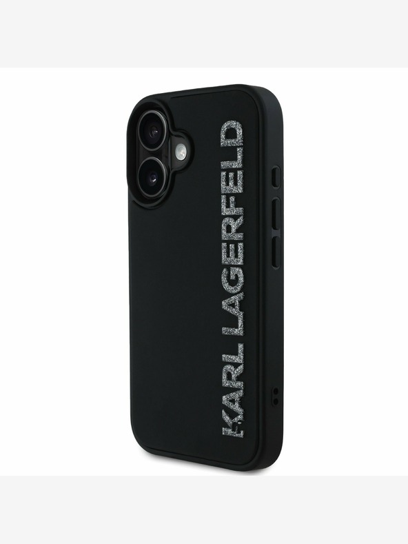 Karl Lagerfeld Karl Lagerfeld 3D gumiból készült csillogó logós hátlap iPhone 16-hoz Fekete