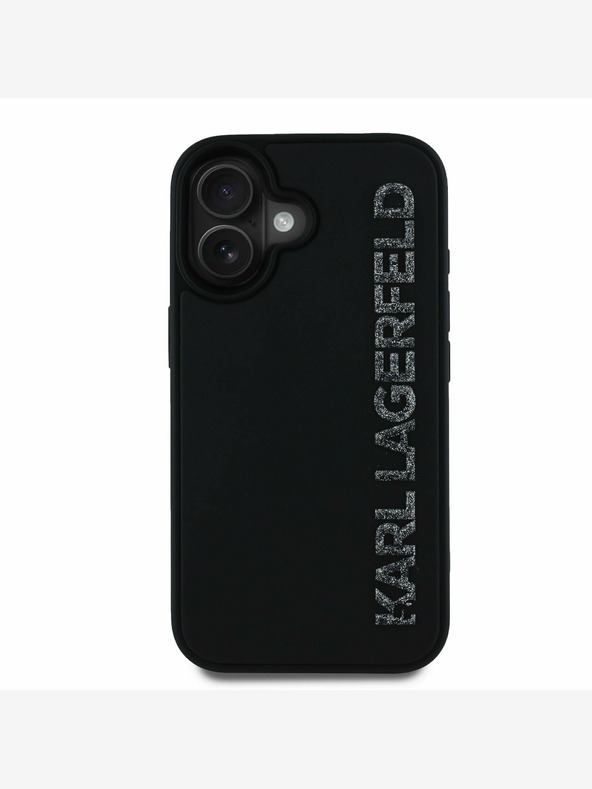 Karl Lagerfeld Karl Lagerfeld 3D gumiból készült csillogó logós hátlap iPhone 16-hoz Fekete