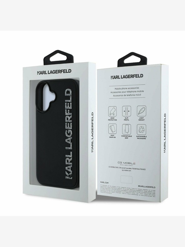 Karl Lagerfeld Karl Lagerfeld 3D gumiból készült csillogó logós hátlap iPhone 16-hoz Fekete