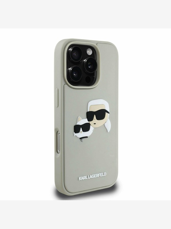 Karl Lagerfeld Karl Lagerfeld 3D gumiból készült duplafejű hátlap iPhone 16 Pro Max készülékhez Bézs színű