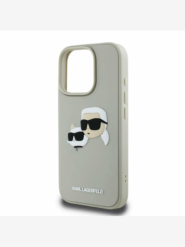 Karl Lagerfeld Karl Lagerfeld 3D gumiból készült duplafejű hátlap iPhone 16 Pro Max készülékhez Bézs színű