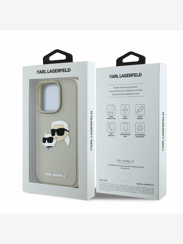 Karl Lagerfeld Karl Lagerfeld 3D gumiból készült duplafejű hátlap iPhone 16 Pro Max készülékhez Bézs színű