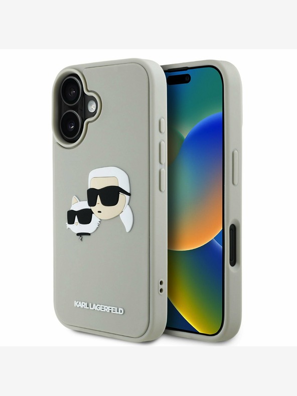 Karl Lagerfeld Karl Lagerfeld 3D gumiból készült duplafejű hátlap iPhone 16 bézs színűre