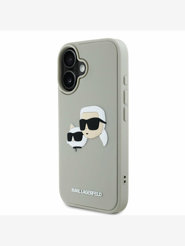 Karl Lagerfeld Karl Lagerfeld 3D gumiból készült duplafejű hátlap iPhone 16 bézs színűre
