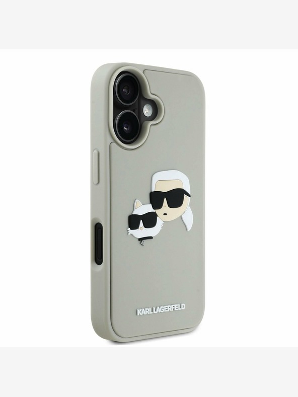 Karl Lagerfeld Karl Lagerfeld 3D gumiból készült duplafejű hátlap iPhone 16 bézs színűre