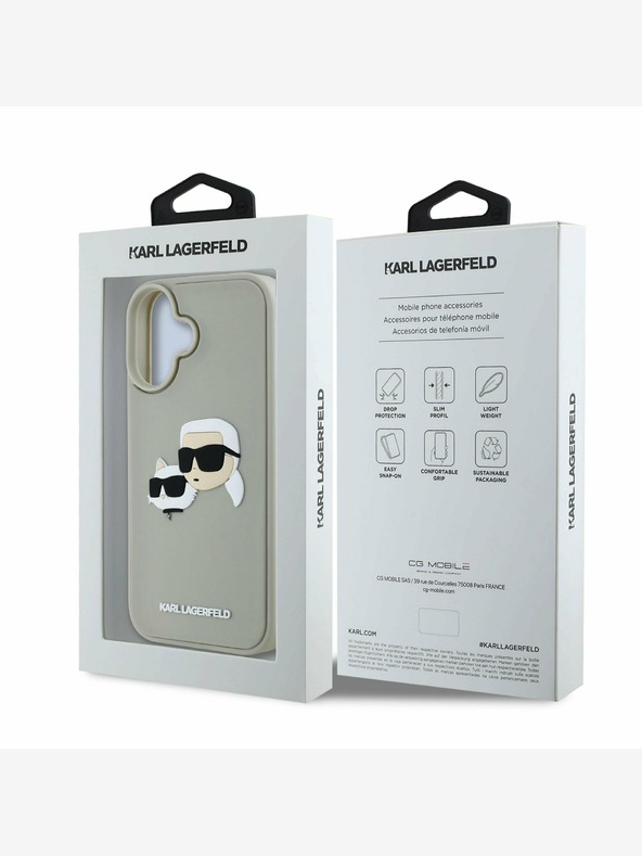 Karl Lagerfeld Karl Lagerfeld 3D gumiból készült duplafejű hátlap iPhone 16 bézs színűre