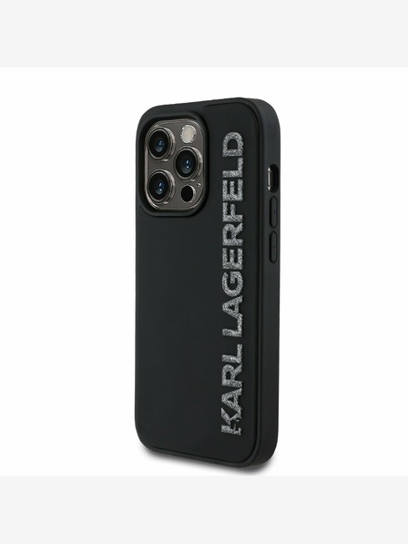 Karl Lagerfeld Karl Lagerfeld 3D gumiból készült csillogó logós hátlapi borító iPhone 14 Pro fekete színű készülékhez
