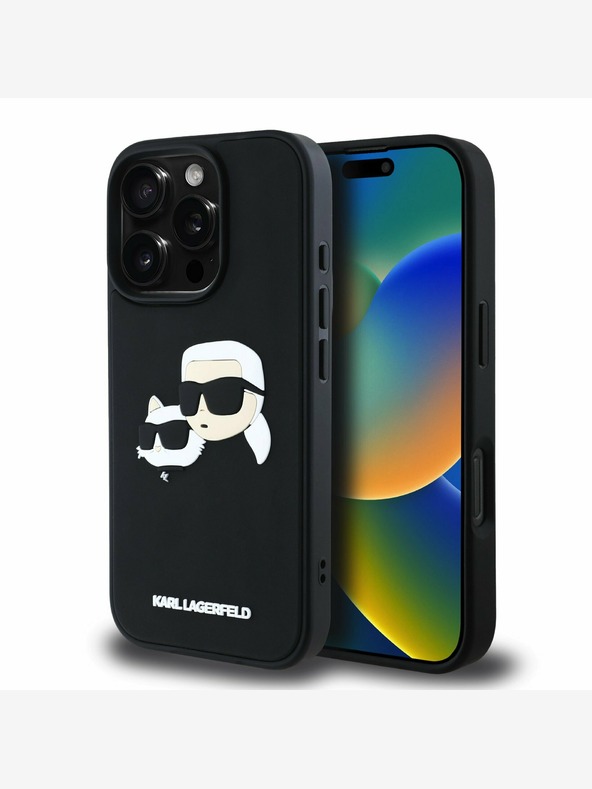 Karl Lagerfeld Karl Lagerfeld 3D gumiból készült duplafejű hátlapi borító iPhone 16 Pro készülékhez Fekete