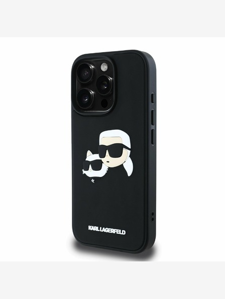 Karl Lagerfeld Karl Lagerfeld 3D gumiból készült duplafejű hátlapi borító iPhone 16 Pro készülékhez Fekete