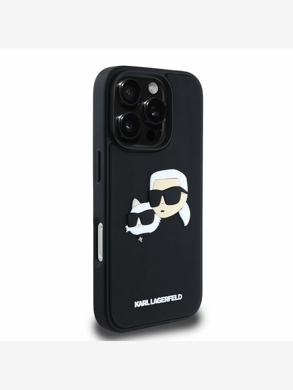 Karl Lagerfeld Karl Lagerfeld 3D gumiból készült duplafejű hátlapi borító iPhone 16 Pro készülékhez Fekete