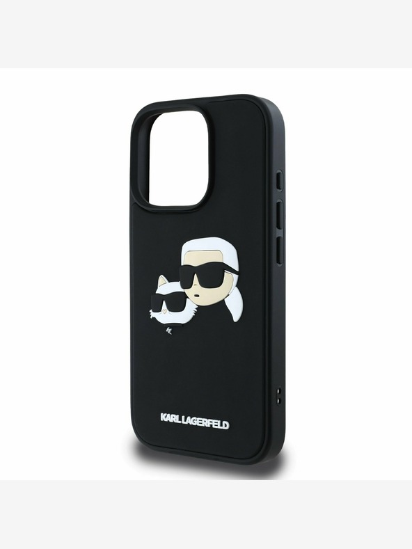 Karl Lagerfeld Karl Lagerfeld 3D gumiból készült duplafejű hátlapi borító iPhone 16 Pro készülékhez Fekete