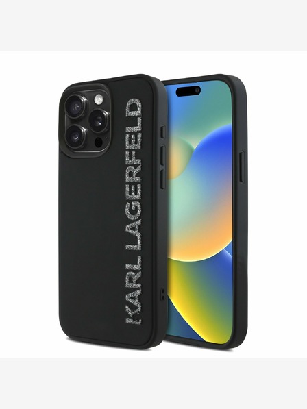 Karl Lagerfeld Karl Lagerfeld 3D gumiból készült, csillogó logós hátlapi borító iPhone 15 Pro fekete színű készülékhez