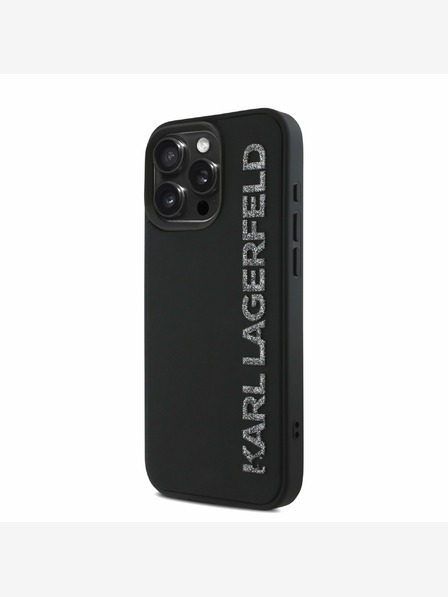 Karl Lagerfeld Karl Lagerfeld 3D gumiból készült, csillogó logós hátlapi borító iPhone 15 Pro fekete színű készülékhez
