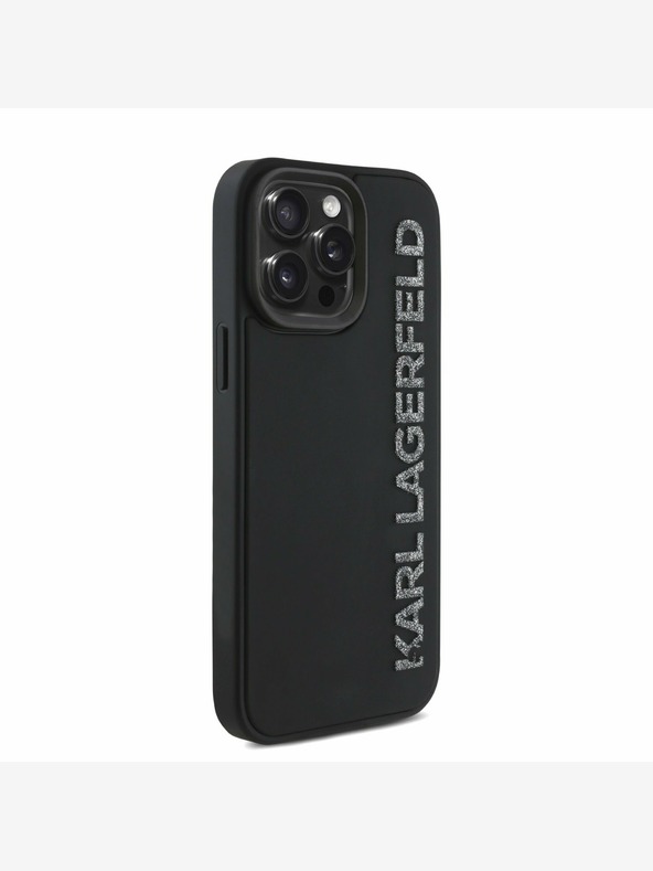Karl Lagerfeld Karl Lagerfeld 3D gumiból készült, csillogó logós hátlapi borító iPhone 15 Pro fekete színű készülékhez