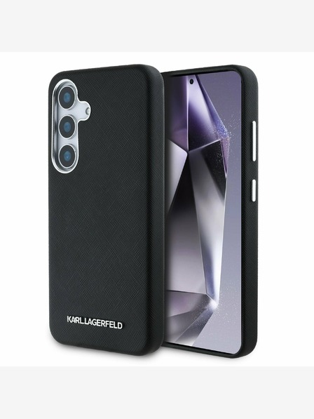 Karl Lagerfeld Karl Lagerfeld PU Saffiano fém logóval és kerettel ellátott fém hátlap a Samsung Galaxy S25 készülékhez Fekete